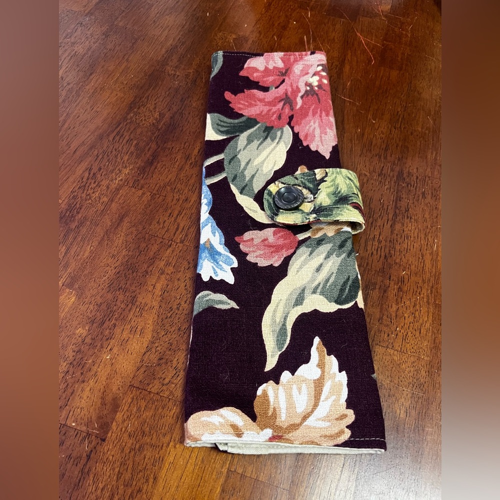 Floral Vtg Fabric Knitting Needle Holder Case Bark Cloth Bag SusanTodd Collect